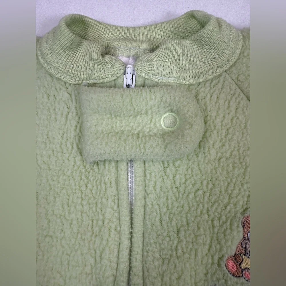 CARTERS Baby Fleece Y2K‎ Sleep Gown Cottagecore Teddy Bear Sage Green 0-3 Months